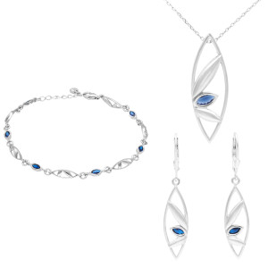 Komplet z szafirowymi cyrkoniami łezki srebro