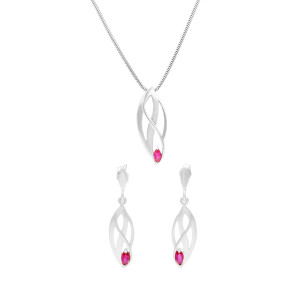 Komplet z rubinowymi cyrkoniami srebro