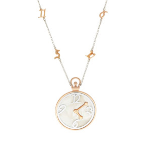 Naszyjnik zegar z masą perłową rose gold srebro