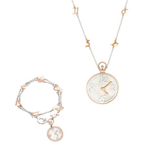 Komplet zegar z masą perłową rose gold srebro