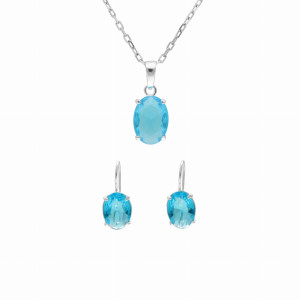 Komplet z błękitnymi cyrkoniami owalny