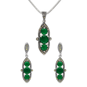 Komplet z markazytami i szmaragdami srebro