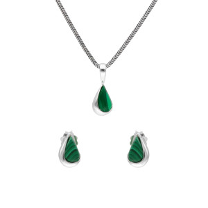 Komplet łezki z malachitem srebro