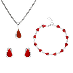 Komplet łezki z koralem srebro