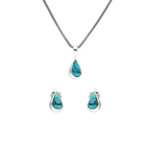 Komplet łezki z turkusem srebro
