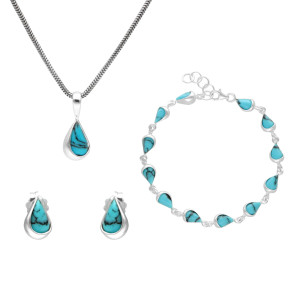 Komplet łezki z turkusem srebro