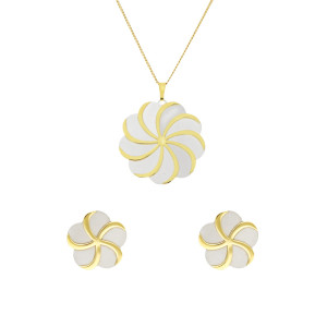 Komplet kwiat srebrny tytan srebro pozłacane