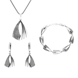 Komplet trójkąty srebro oksydowane