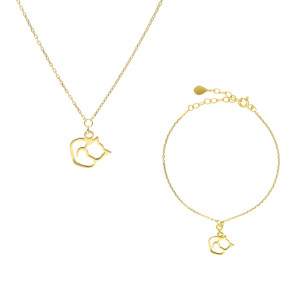 Komplet kotek srebro pozłacane