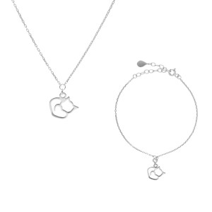 Komplet kotek srebro rodowane