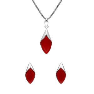 Komplet romb z koralem srebro