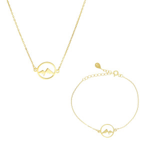 Komplet z motywem gór srebro pozłacane