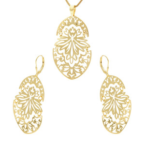 Komplet srebrny ażurowy boho pozłacany