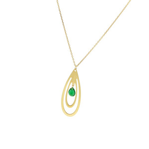 Naszyjnik srebrny z zieloną cyrkonią łezka pozłacany