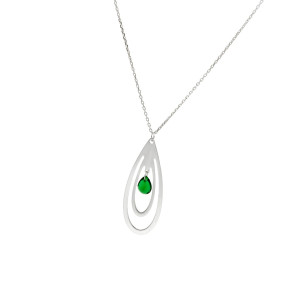 Naszyjnik srebrny z zieloną cyrkonią łezka