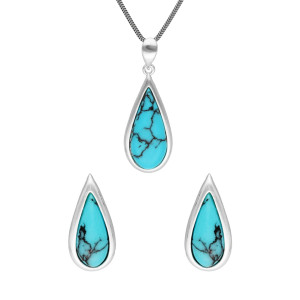 Komplet łezki z turkusem srebro