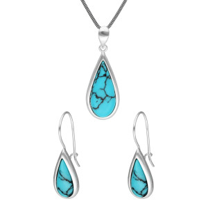 Komplet łezki z turkusem srebro