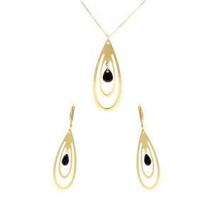 Komplet srebrny łezki z czarnymi cyrkoniami pozłacany