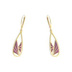 Kolczyki srebrne z fioletowym tytanem łezki pozłacane