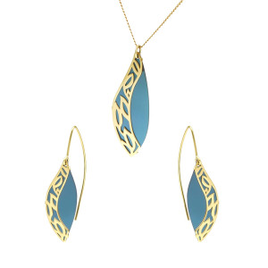 Komplet z turkusowym tytanem srebro pozłacane