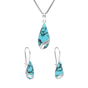 Komplet łezki z turkusem srebro
