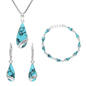 Komplet łezki z turkusem srebro