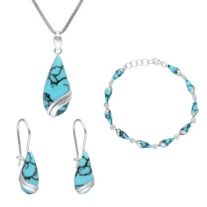 Komplet łezki z turkusem srebro