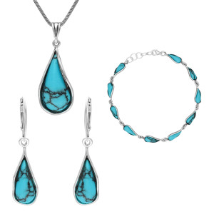 Komplet łezki z turkusem srebro