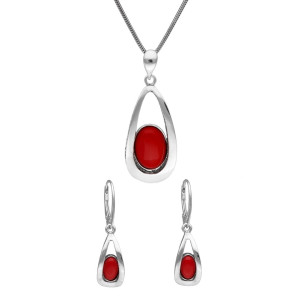 Komplet z koralem srebro oksydowane