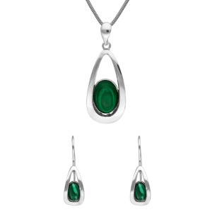 Komplet z malachitem srebro oksydowane