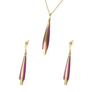 Komplet przestrzenny fioletowy tytan srebro pozłacane