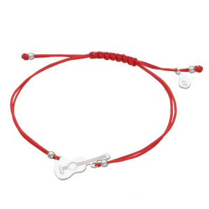 Bransoletka sznurkowa gitara czerwona srebro