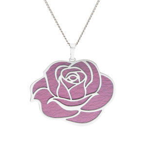 Wisior fioletowy kwiat róża tytan srebro