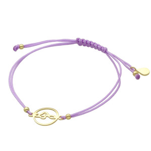 Bransoletka sznurkowa klucz wiolinowy fioletowa pozłacana