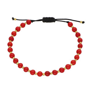 Bransoletka sznurkowa z koralami pozłacana