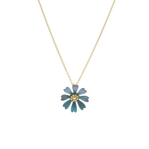 Naszyjnik kwiat turkusowy chaber tytan srebro pozłacane