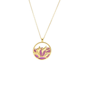 Naszyjnik kwiat lotosu fioletowy tytan srebro pozłacane