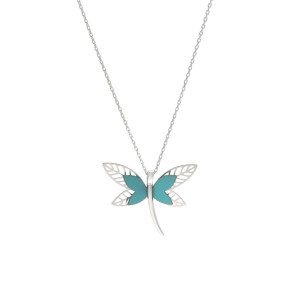 Naszyjnik ważka turkusowy z tytanem srebro rodowane