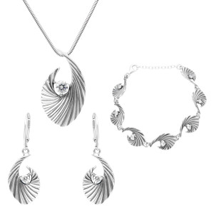 Komplet fale z białą cyrkonią srebro oksydowane