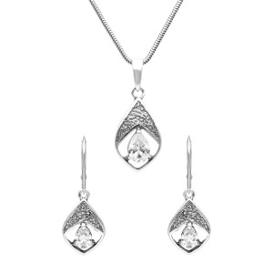 Komplet z białą cyrkonią srebro oksydowane