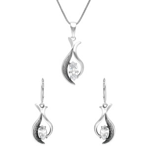 Komplet z białą cyrkonią srebro oksydowane