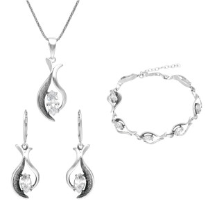 Komplet z białą cyrkonią srebro oksydowane