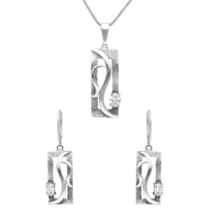 Komplet z białą cyrkonią srebro oksydowane