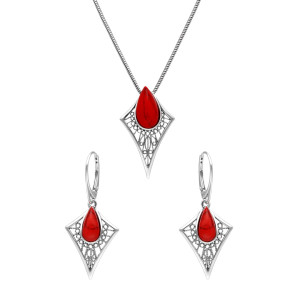 Komplet ażurowy z koralem srebro