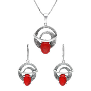 Komplet z koralem srebro oksydowane