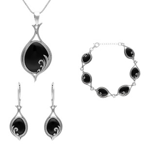 Komplet z onyksem srebro oksydowane