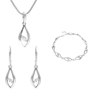 Komplet łezki z białymi cyrkoniami srebro