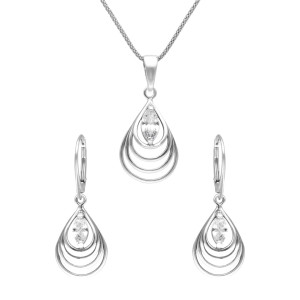 Komplet spiralne łezki z białymi cyrkoniami srebro