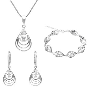 Komplet spiralne łezki z białymi cyrkoniami srebro
