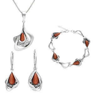 Komplet z piaskiem pustyni srebro oksydowane